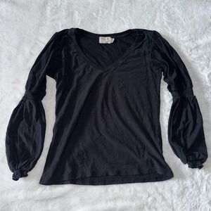 Nation LTD Shirt XS Black V Neck Long Sleeve Boho Balloon‎ Top Cotton Capsule